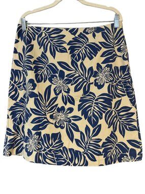 Talbots Blue Cream Floral A-Line Skirt Sequins Stretch Mini Resortwear Tropical